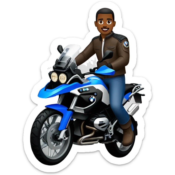 motorcycle bmw gs 1250 black male rider on bike dark hair blue eyes sticker