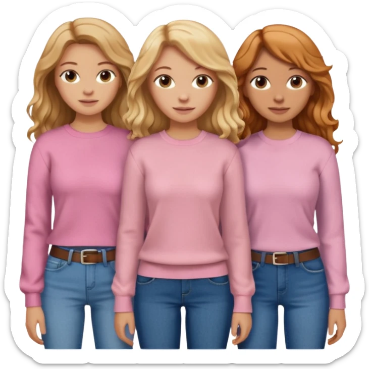 Three woman friends one with log blond wavy hair and soft pink shirt sweater and blue jeans, Theo there with ginger long hair and the other with brunette long hair sticker