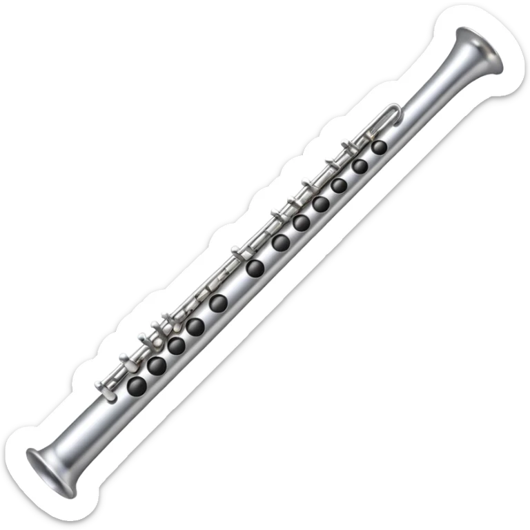 fun emoji of a flute, metallic look, simplified and rounded features, cartoon style sticker