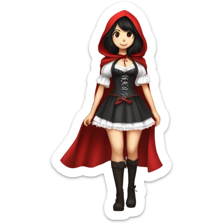 Little Red Riding Hood straight black hair corset and dress full body pose non-chibi sticker