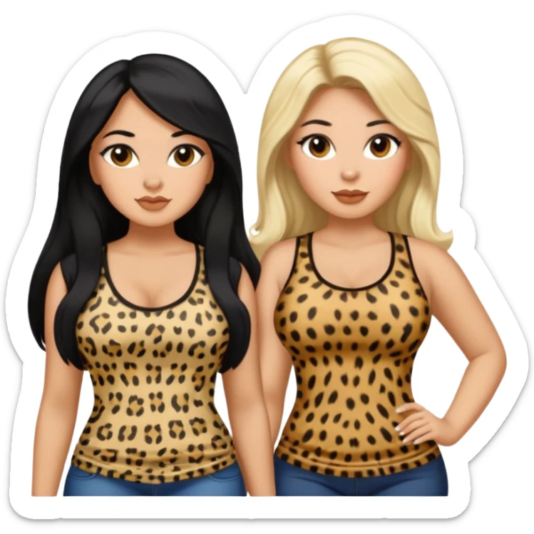 Tan Latina woman with long black hair chubby and black woman with long blonde hair slim thick in cheetah top sexy sticker