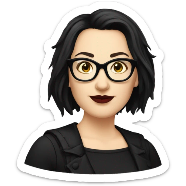 Caucasian-Mum-woman-goth-short-dark-hair-standing-wearing-glasses-plus-size sticker