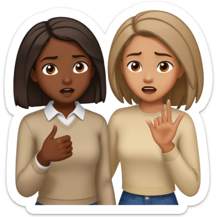 Dark skinned girl with shoulder length twists being yelled at by a brown light skinned girl with dark straightened hair sticker