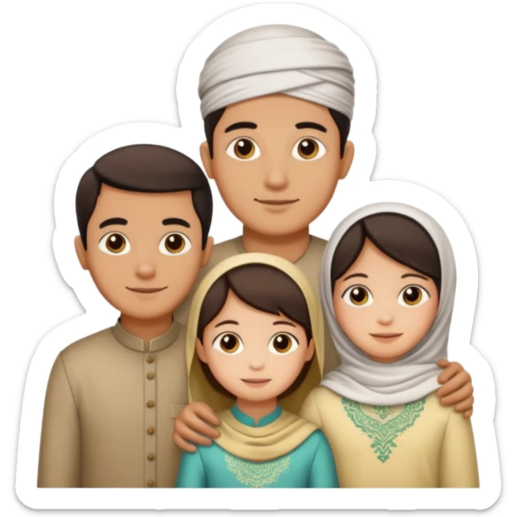 Lebaran. Keluarga terdiri dari Ayah, ibu, dua anak laki-laki dan yang paling kecil seorang anak perempuan. Tulisan : Selamat Lebaran  sticker
