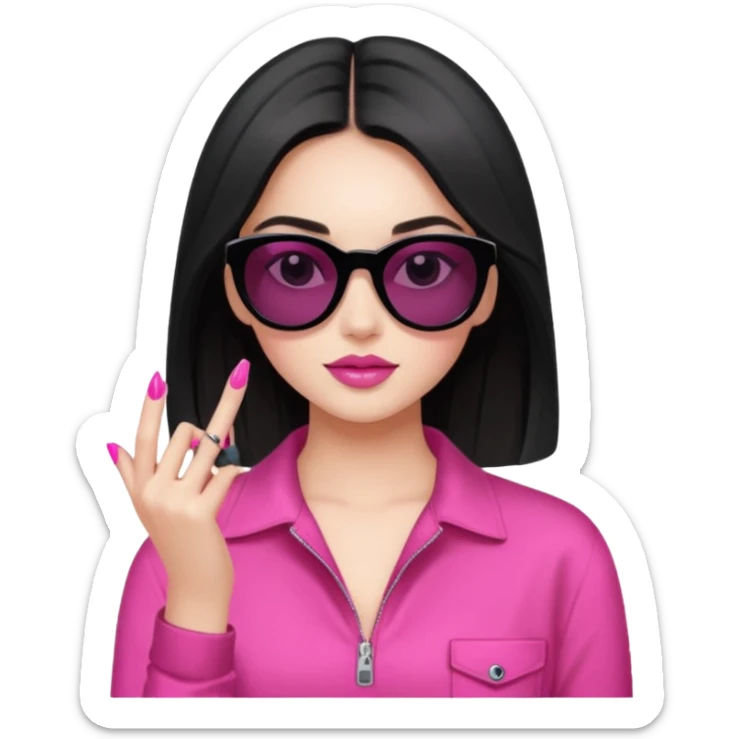 A beautiful girl with black sunglasses and pink nail paint, wearing aesthetic clothes sticker
