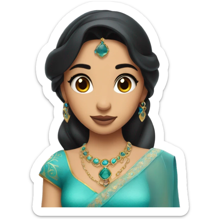 Pakistani girl, dark straight hair, mole on right side of lip, looks like princess jasmine sticker