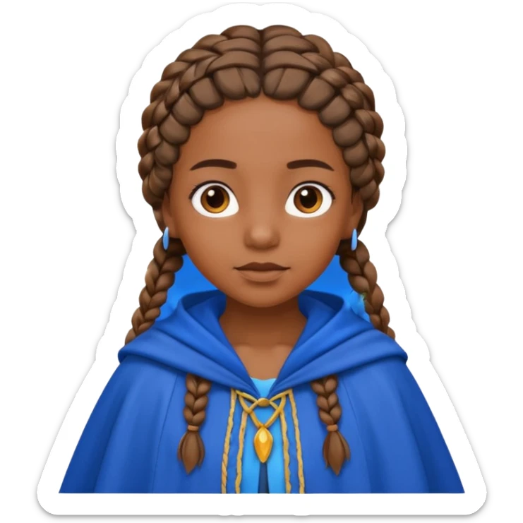 brown skin girl with braided hair, wearing blue cloak sticker