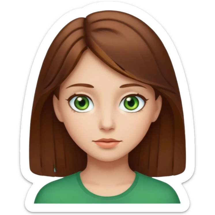 a girl with brown hair and green eyes. sticker