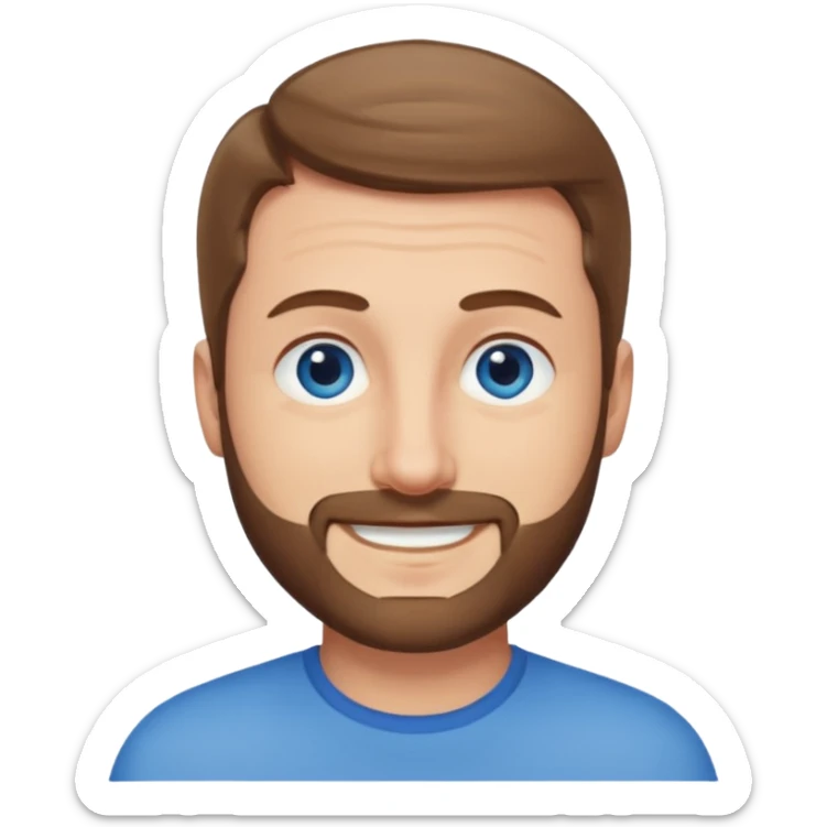 homme yeux bleus presque chauve mais encore avec des cheveux clairsemées et une barbe courte moins de chevaux et sourir sticker