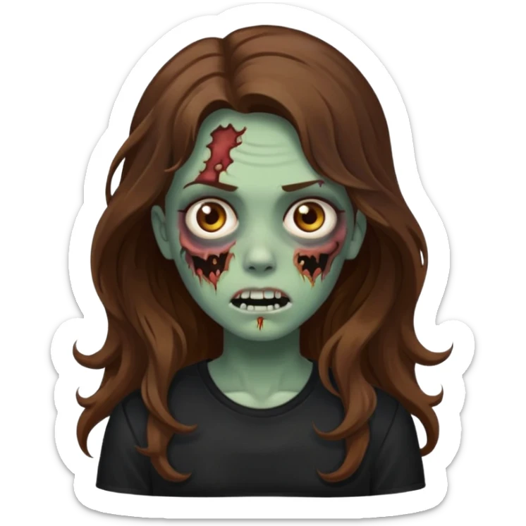 Zombie girl with wavy long brown hair And black shirt emoji sticker