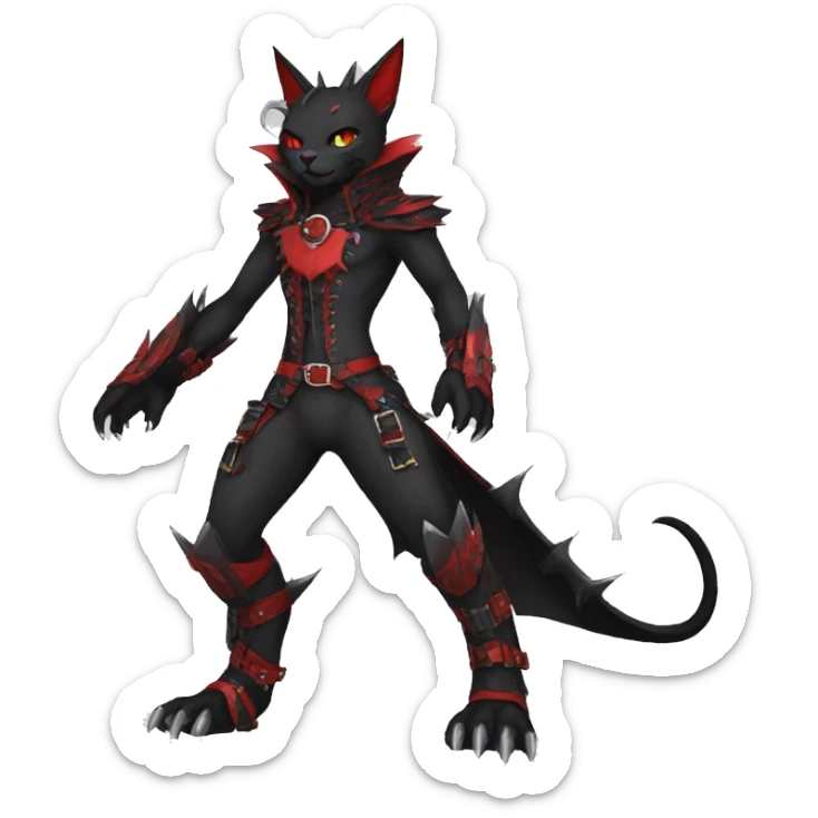 cool edgy black punk red ethereal fantasy nargacuga-bat-cat-Fakemon collar harness full body sticker