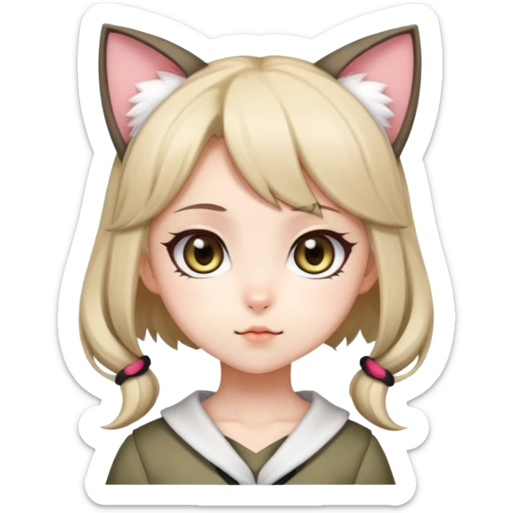 cute chibi anime catgirl with big eyes, cat ears and tail sticker