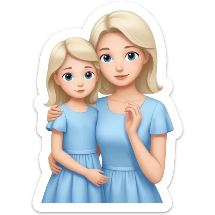 loving mother and daughter wearing matching pastel blue dresses sticker