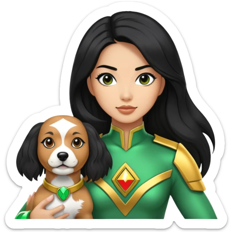 green power ranger wasian woman with long black hair and a cockapoo dog sticker