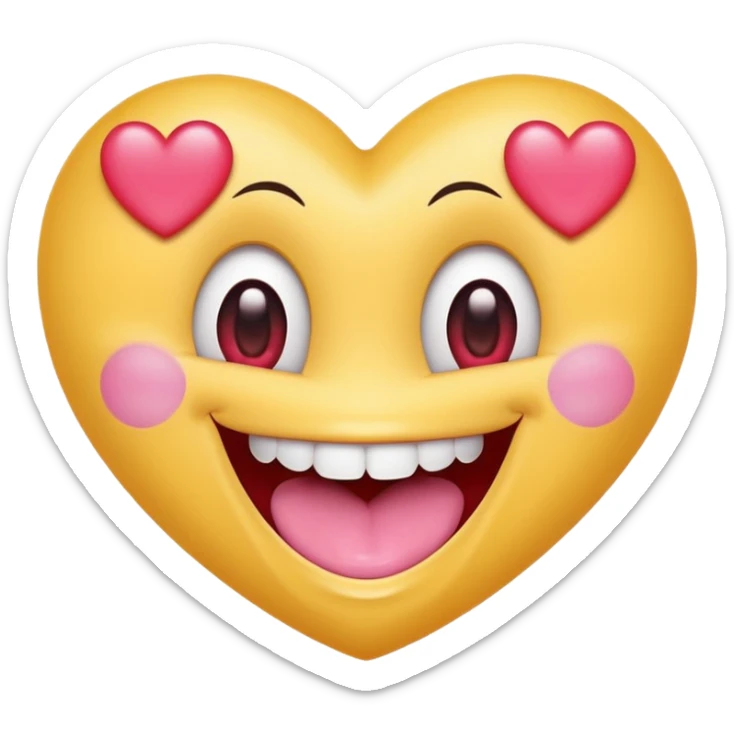 "Perfect smiling face with heart-eyes emoji 😍, classic yellow skin tone, bright open U-shaped smile showing white teeth and pink tongue tip, two large glossy red cartoon heart-shaped eyes with sparkling highlights  sticker