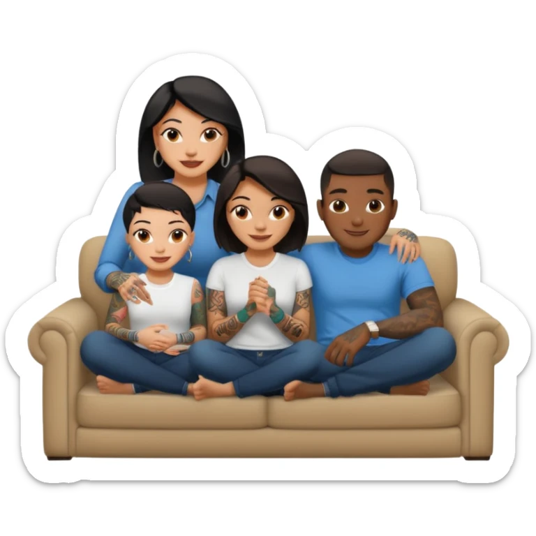 couch, naked people sitting: latina tattoed female, 2 black males sticker