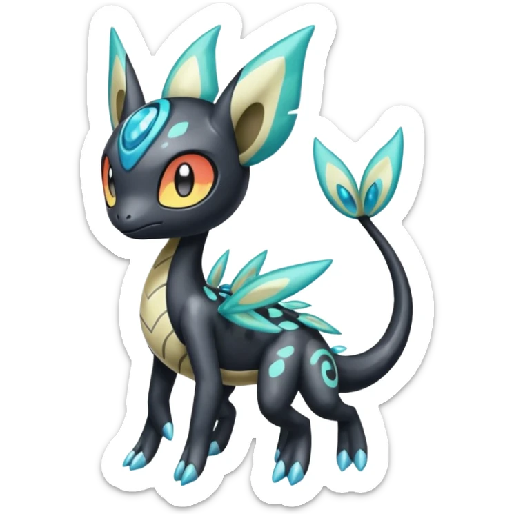 Splash-patterned emotional sparky sparky boom boom painful Meloetta-Guilmom-Salandit-Trico-Pokémon-Fakémon-fusion-hybrid-creature sticker