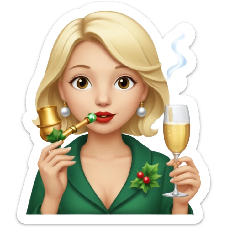 A beautiful girl with blonde hair with a festive pipe in her mouth sticker