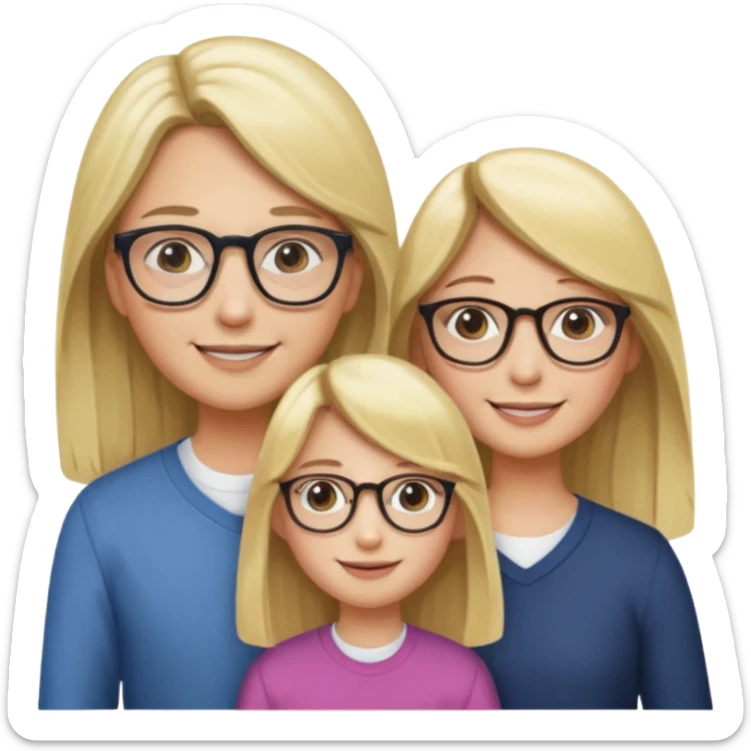 je voudrai un emoji d'une fille aux cheveux longs et blonds avec des lunettes avec son papa chatain et sa maman blonde sticker