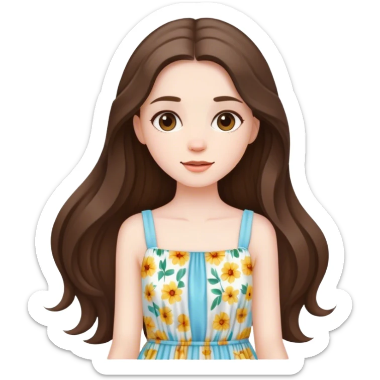 beautiful pale brunette girl with long hair in a summer dress sticker