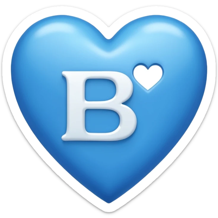 LETTER " B" Inside the heart shape, the heart is in blue color and the letter "B" is in white color sticker