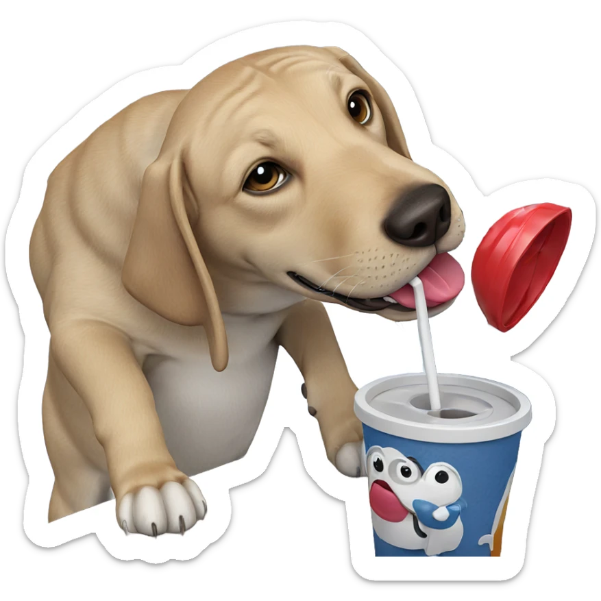 dog drinking water with straw sticker