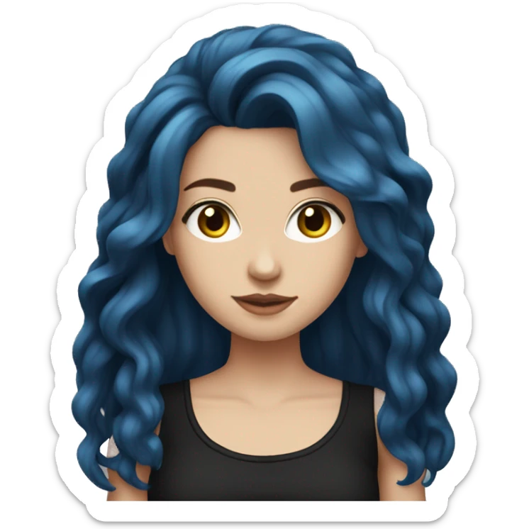 white girl with long dark blue hair wearing black tank top sticker