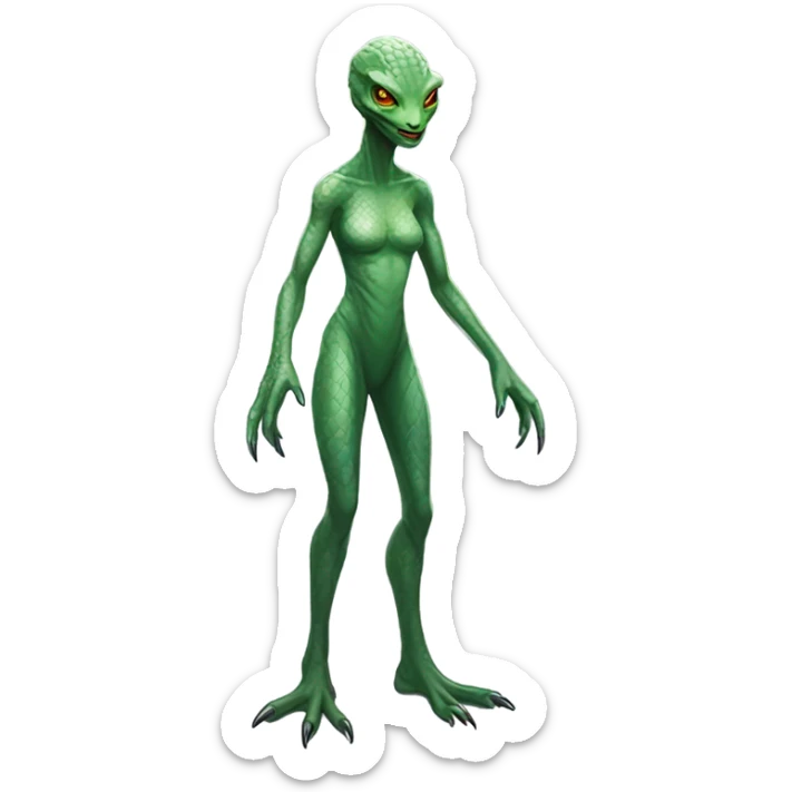 a reptilian alien woman full body sticker