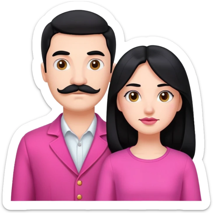 White couple, boy with a mustache and black hair, the girl with long black hair in pink clothes sticker