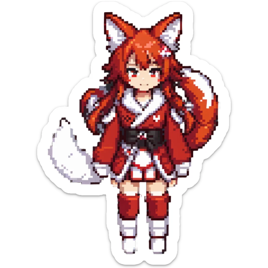 Azur Lane Akagi kitsune girl with red and white outfit and multiple fox tails sticker