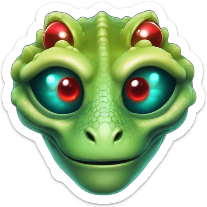 Aquamarine Reptilian with red lasers from the eyes in black suite in a black space sticker