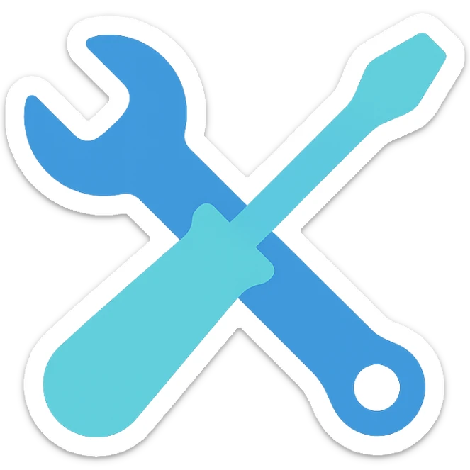 Wrench and screwdriver crossed, flat emoji style, outline with blue and turquoise colors sticker