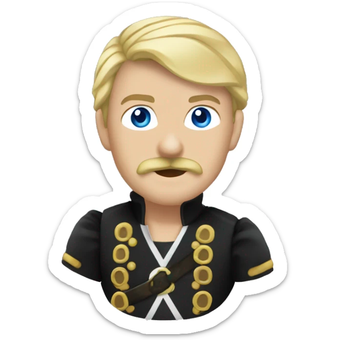 Black sash Male pirate black captain  black moustache blue eyes short blond hair  sticker