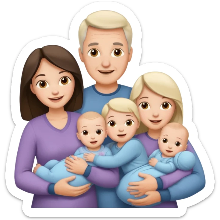Family emoji with a mom and a dad, an older sister and two young twins sticker