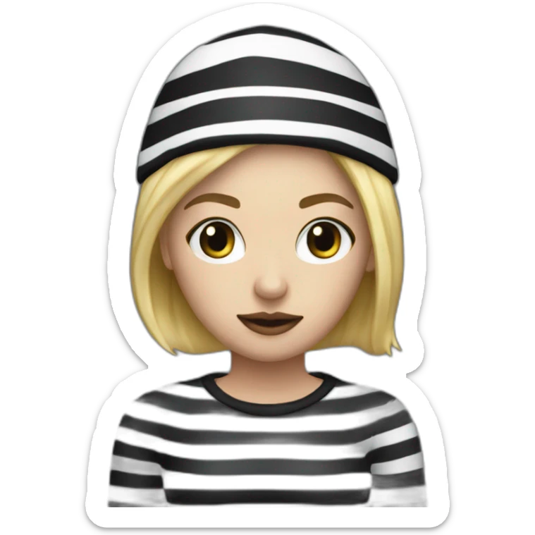 bank robber blonde woman with black beanie hat eye mask and striped shirt sticker