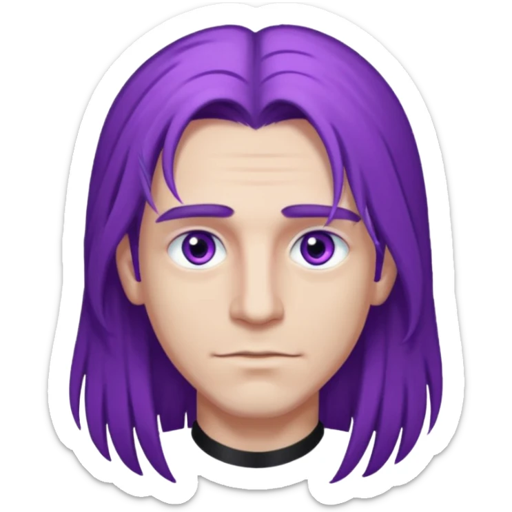 A man with long purple hair and nice long eyelashes with light purple eyes and a black shirt on sticker