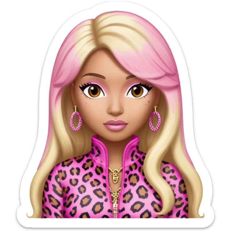 Nicki Minaj wearing a pink leopard print outfit with hair that is half blonde and half pink sticker