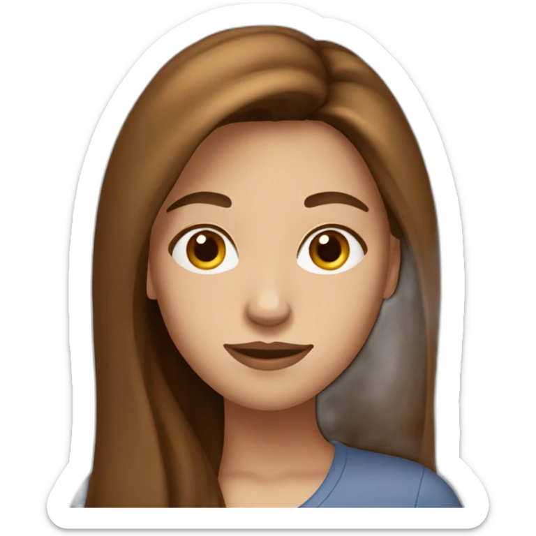 woman with long brown hair and a skinny face sticker