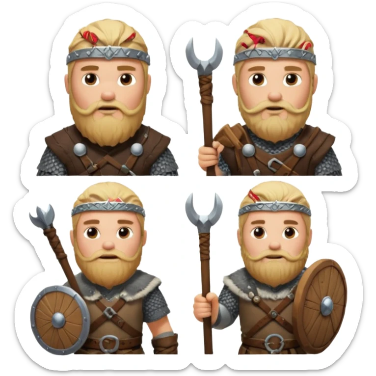 bana kick yayınları için sakallı sarışın viking abonelik rozeti oluştur 1. seviye olanın ekipmanları tahta olsun 2. seviye olanınkiler gümüş olsun 3. seviyeler savaşçı gibi görünsün 4. seviyeler berzerker gibi görünsün  sticker