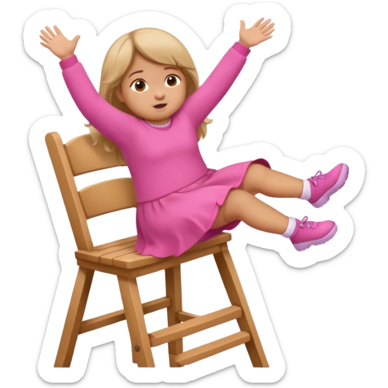 Little Girl fat but not too fat standing but falling off of a chair half in the air chair with pink clothes on standing on chair but fell off sticker