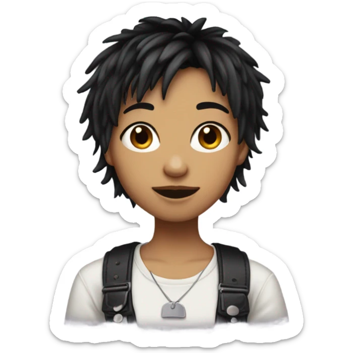 Very tomboy has piercing has double pierced ears and black hair also damon color braces has bangs short shaggy hair sticker