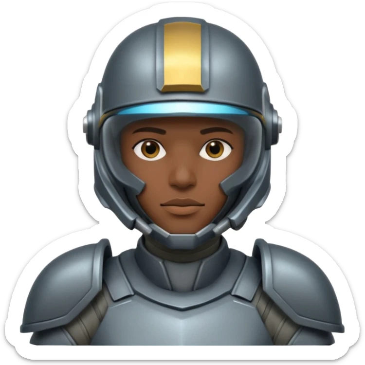 futuristic armored soldier human portrait, head and shoulders only, dark skin, strong jawline, helmet visor, sci-fi armor details, 3D cartoon, mobile game icon style, clean background, no text, no watermark
 sticker