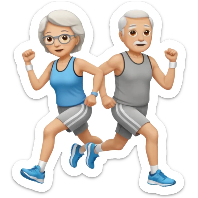 light skin grandma and grandpa work out and They have neutral colours of sport clothes sticker