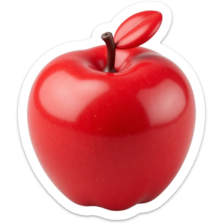 realistic, glossy red apple icon in skeuomorphism style, with subtle shadows and highlights sticker