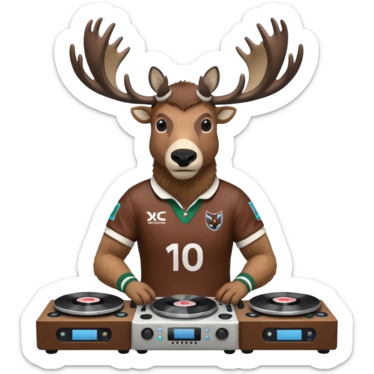 un caribou de face avec des platines de dj en bas et le maillot de bayonne rugby club sticker