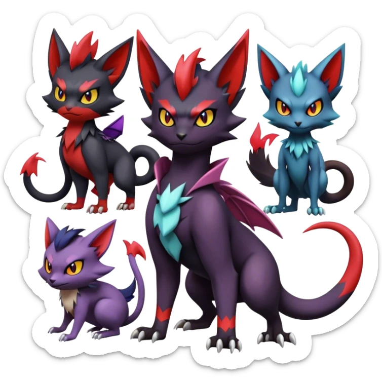 Edgy Cute Cool Kawaii Litten-Noivern-Zoroark-Noibat-Pokemon Full Body  sticker