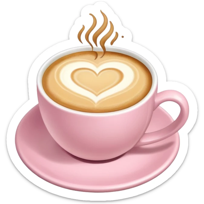 Coffee with a latte art heart in soft pink, beige and yellow pastel colors sticker