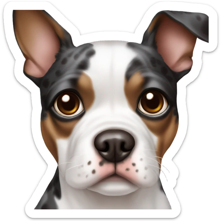 dog white with dark brown spot over right eye Boston terrier aussiedoodje mix sticker