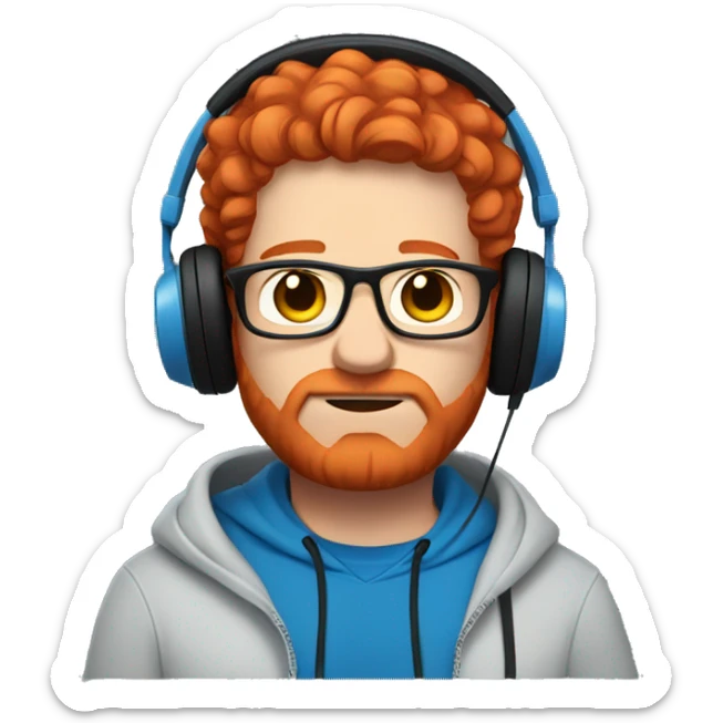 Big big guy red hair blue hoodie and black headphones sticker