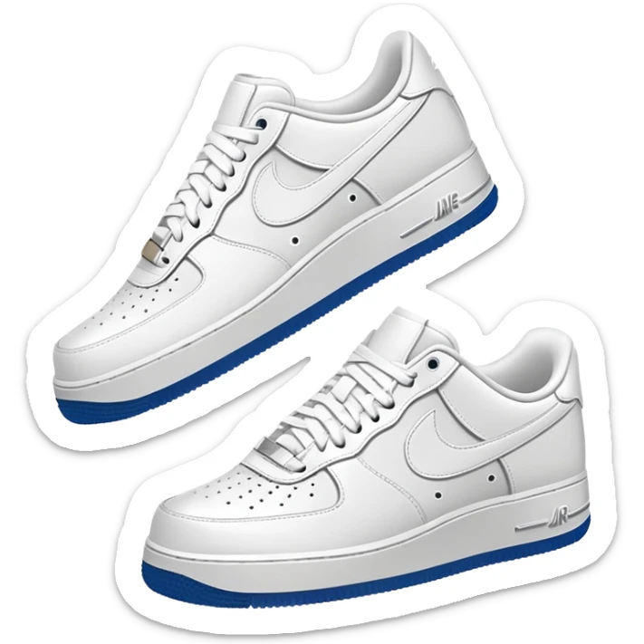 Pair of white Nike Air Force 1 sneakers, one showing the side profile and one showing the front sticker